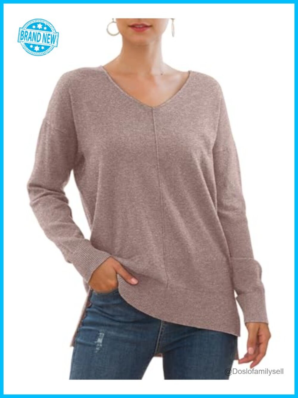 Women's V-Neck Lightweight Knit Pullover Sweater Loose Fit Casual Top